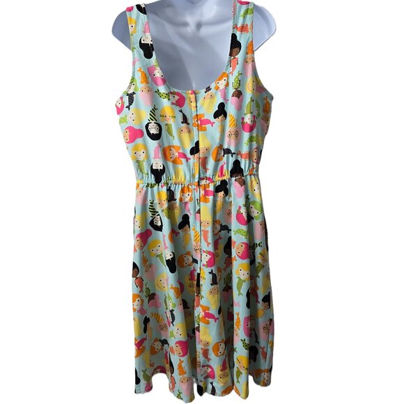 Modcloth Retrolicious Mermaids Dress XL Fit Flare Tank POCKETS Elastic Waist NEW - Picture 2 of 7